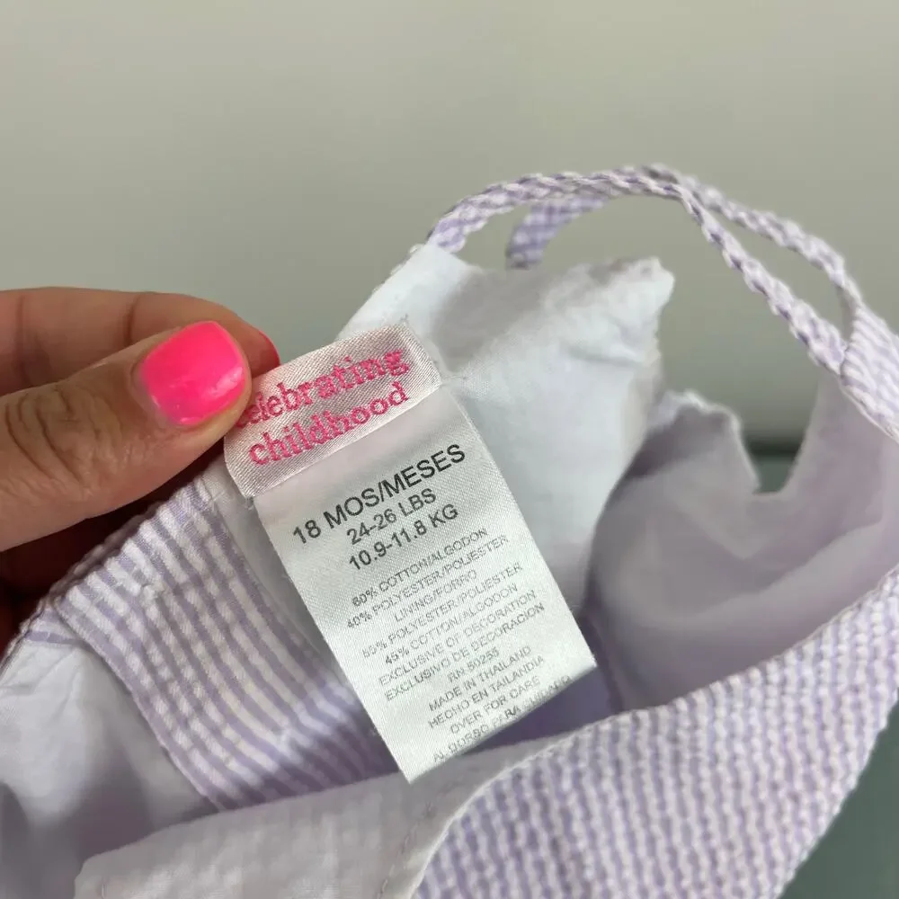 Vintage Y2K Carter's Purple Seersucker Stripe Flower Romper 18 Months